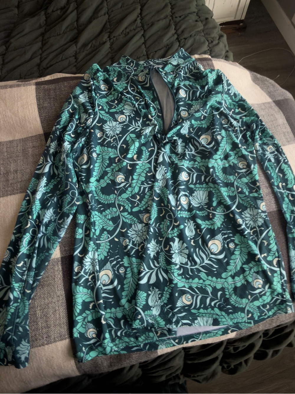 Gottex Teal Floral Zip-Front golf shirt